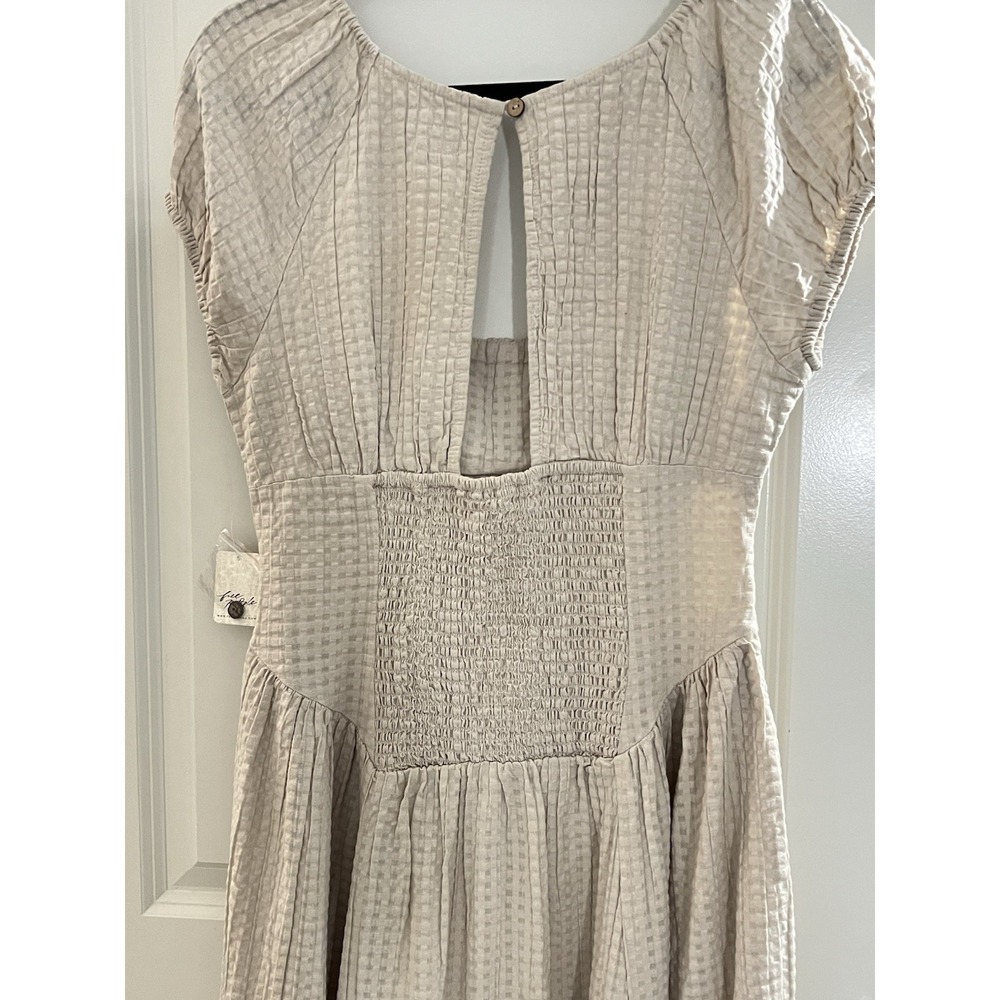 NWT Free People free-est Ciara Pucker Check Midi Dress Minimalist Size M Oatmeal - Picture 16 of 16